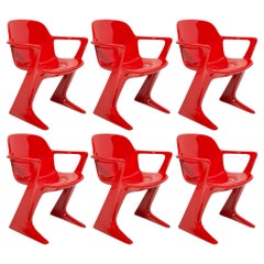 Set of Six Midcentury Signal Red Kangaroo Chairs, Ernst Moeckl, Germany, 1968