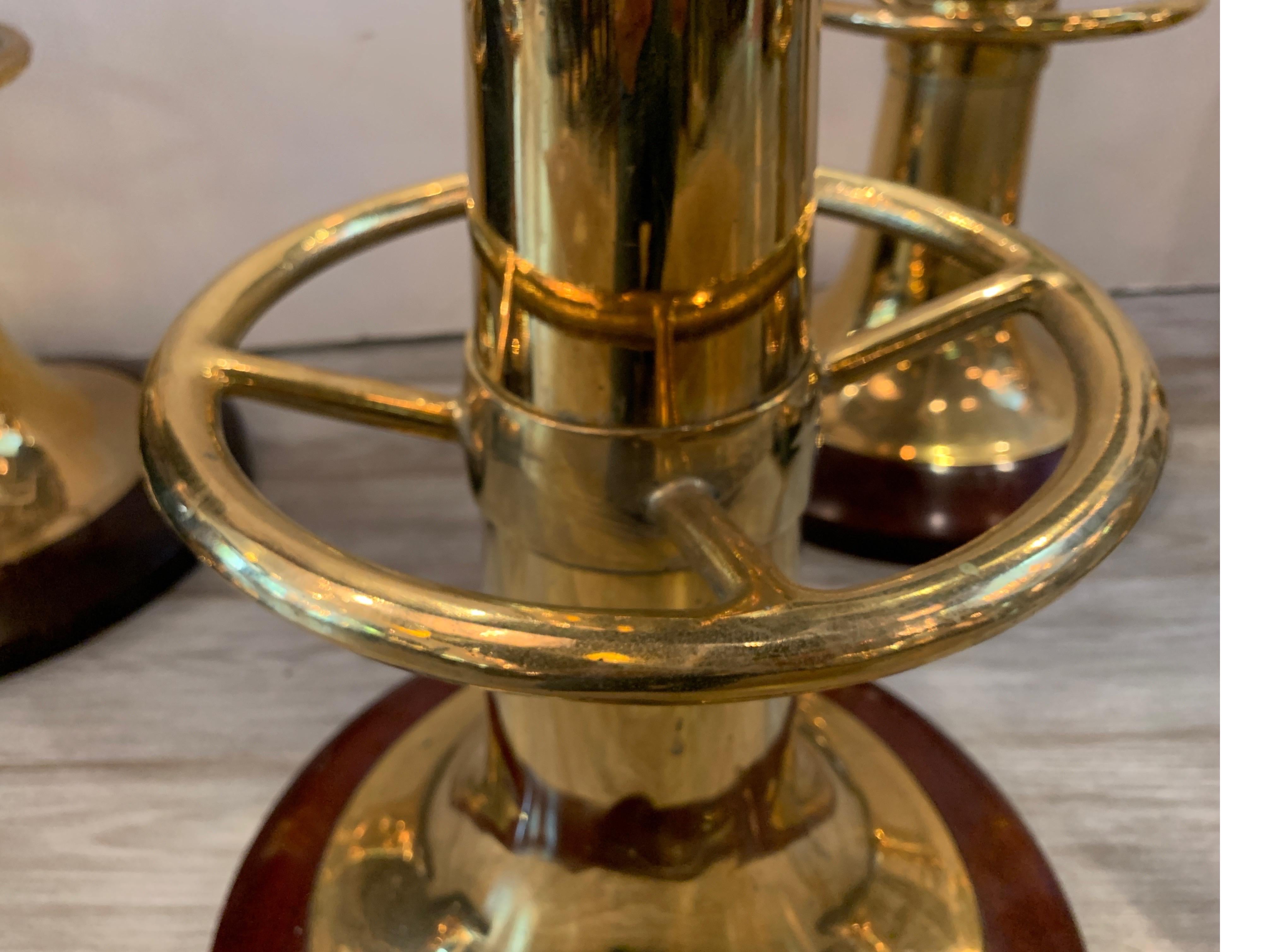 Set of Six Midcentury Solid Mahogany and Brass Nautical Bar Stools 3