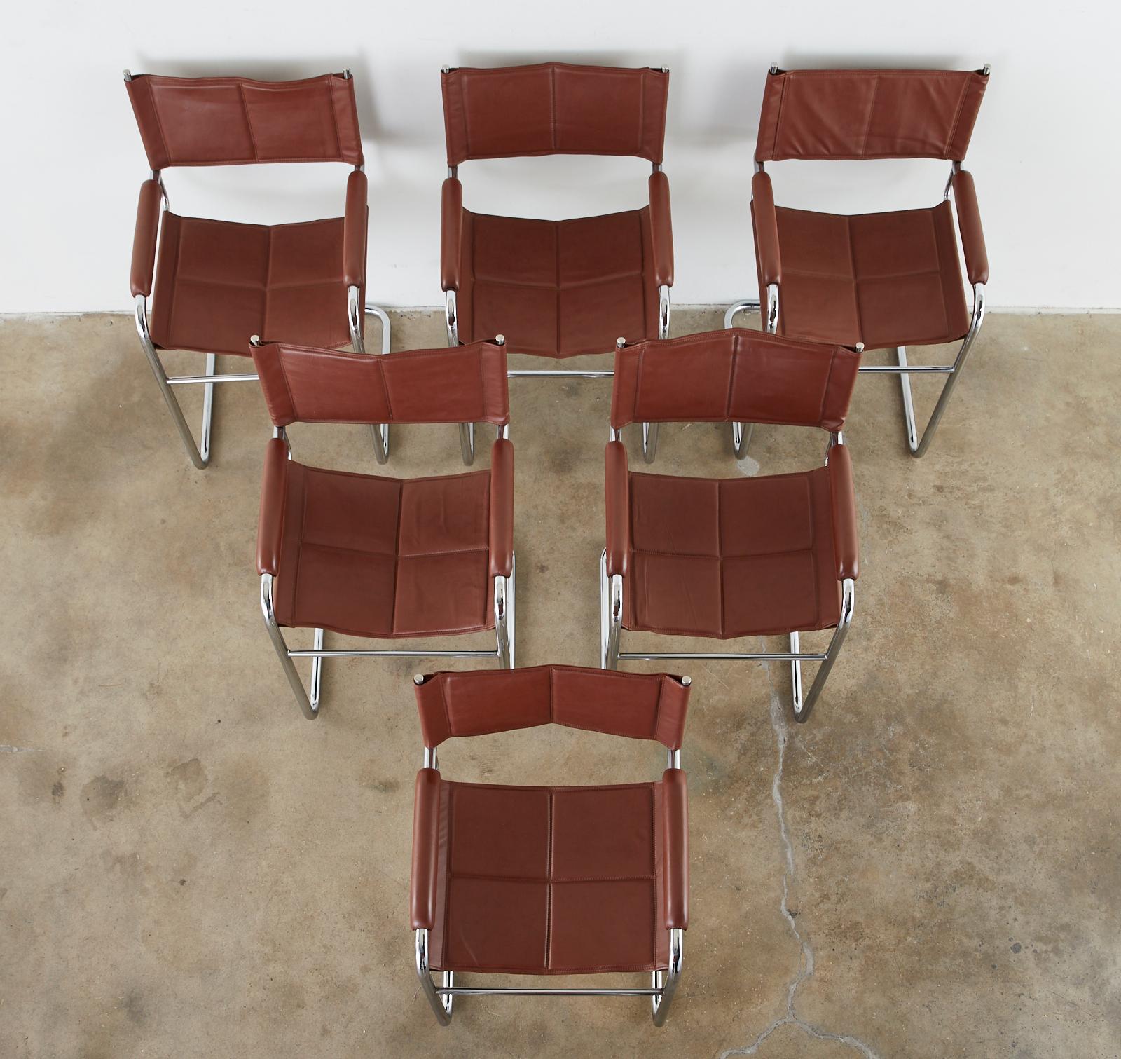 Mid-Century Modern Set of Six Midcentury Style Italian Chrome Leather Cantilever Chairs