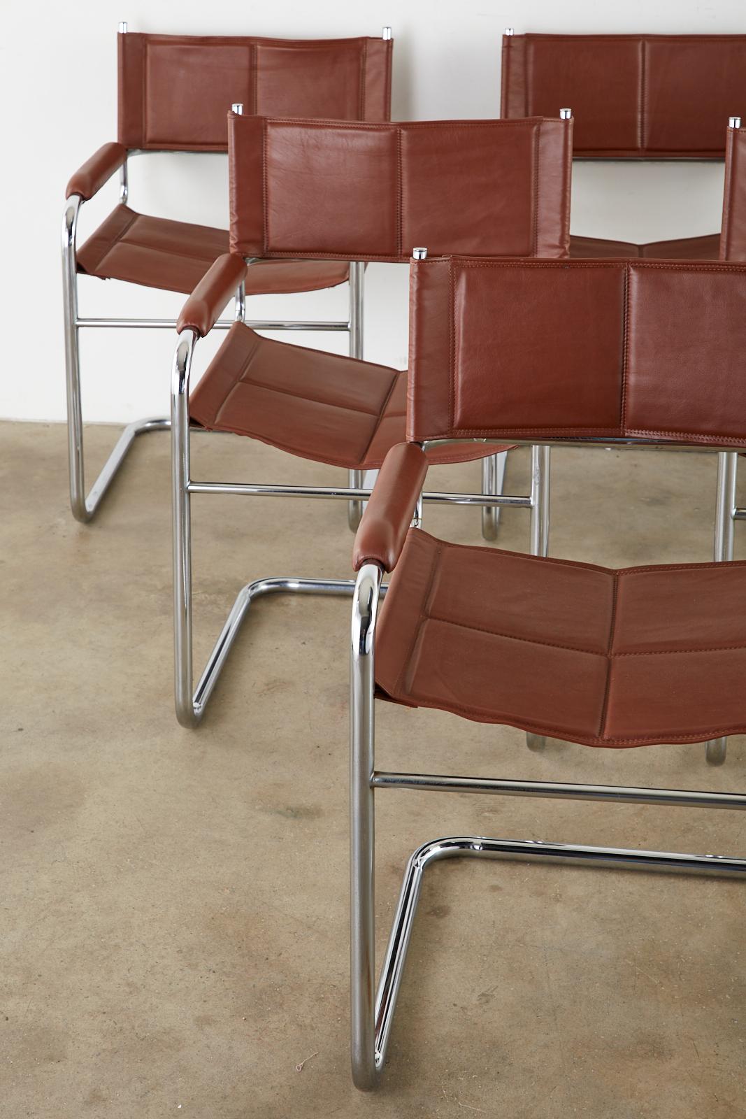 20th Century Set of Six Midcentury Style Italian Chrome Leather Cantilever Chairs