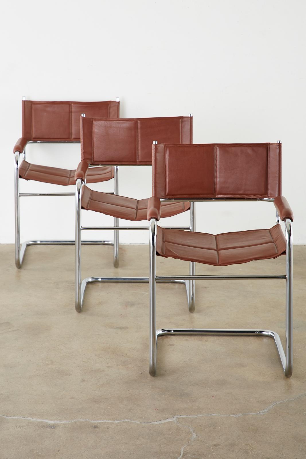 Set of Six Midcentury Style Italian Chrome Leather Cantilever Chairs 1