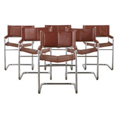 Set of Six Midcentury Style Italian Chrome Leather Cantilever Chairs