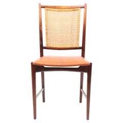Set of Six Midcentury Swedish Modern Side Chairs with Patinated Leather