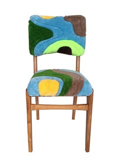 Set of Six Mid Century Tufting Chairs, Light Wood, Rajmund Halas, Poland, 1960s