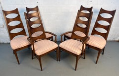 Set of Six Mid-Century Upholstered Walnut Dining Chairs By Thomasville