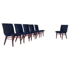 Set of Six Mid Century Walnut Dining Chairs in Black Vinyl, 1960s