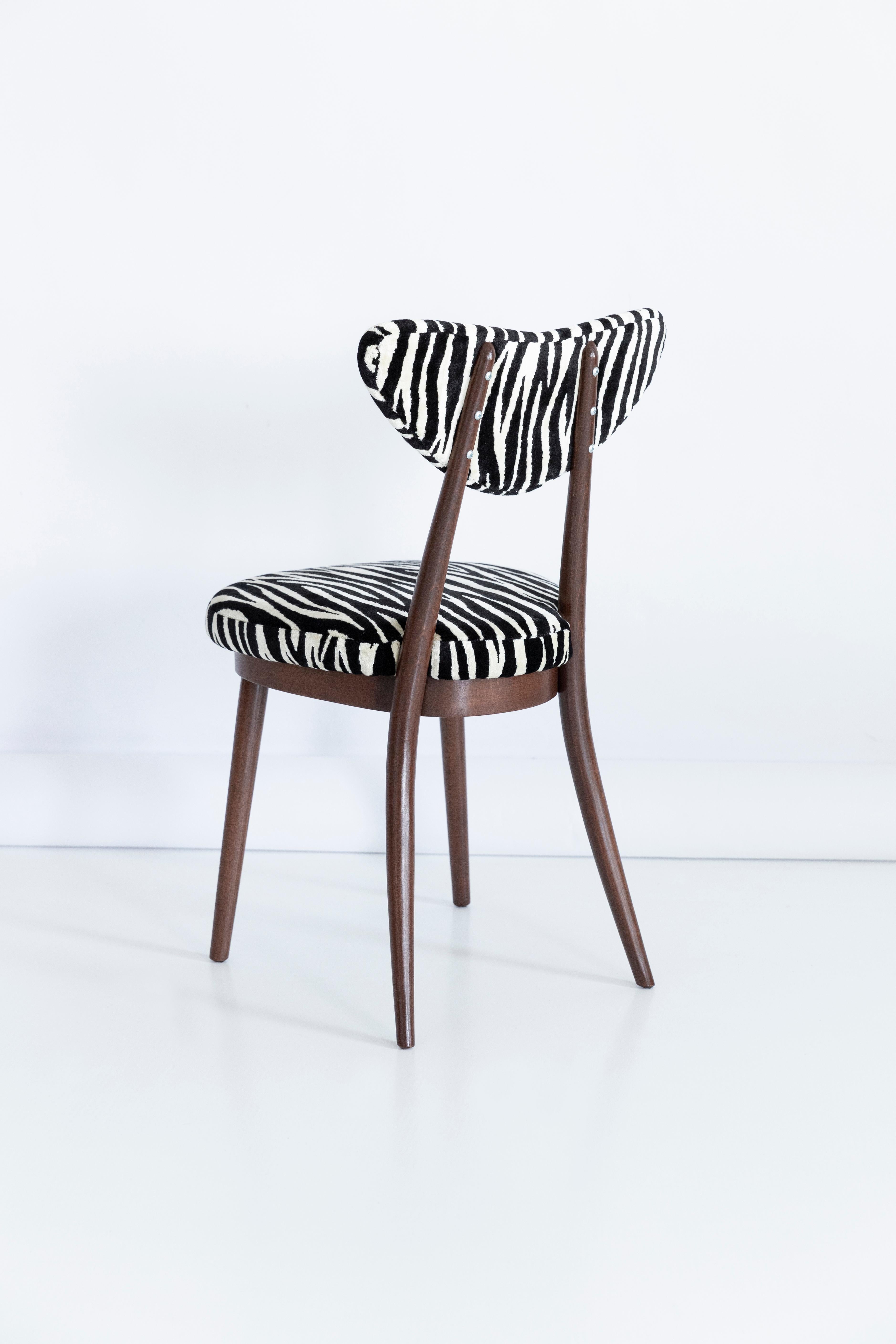 Set of Six Midcentury Zebra Black and White Heart Chairs, Poland, 1960s For Sale 1