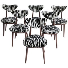Set of Six Midcentury Zebra Black and White Heart Chairs, Poland, 1960s