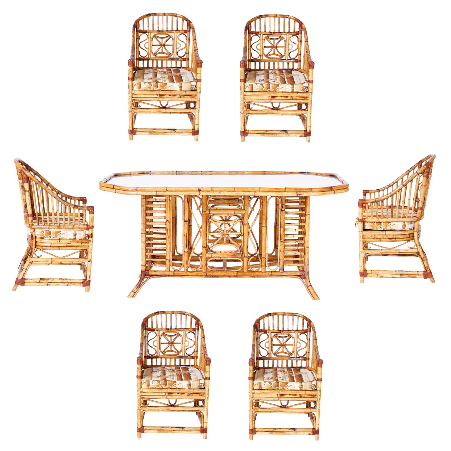 Set of Six Midcentury Burnt Bamboo Dining Armchairs 4