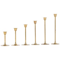 Vintage Set of Six Midcentury Candle Sticks Made of Brass