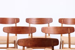 Set of Six Midcentury CH 23 Side Chairs in Teak & Oak by Wegner, 1950s
