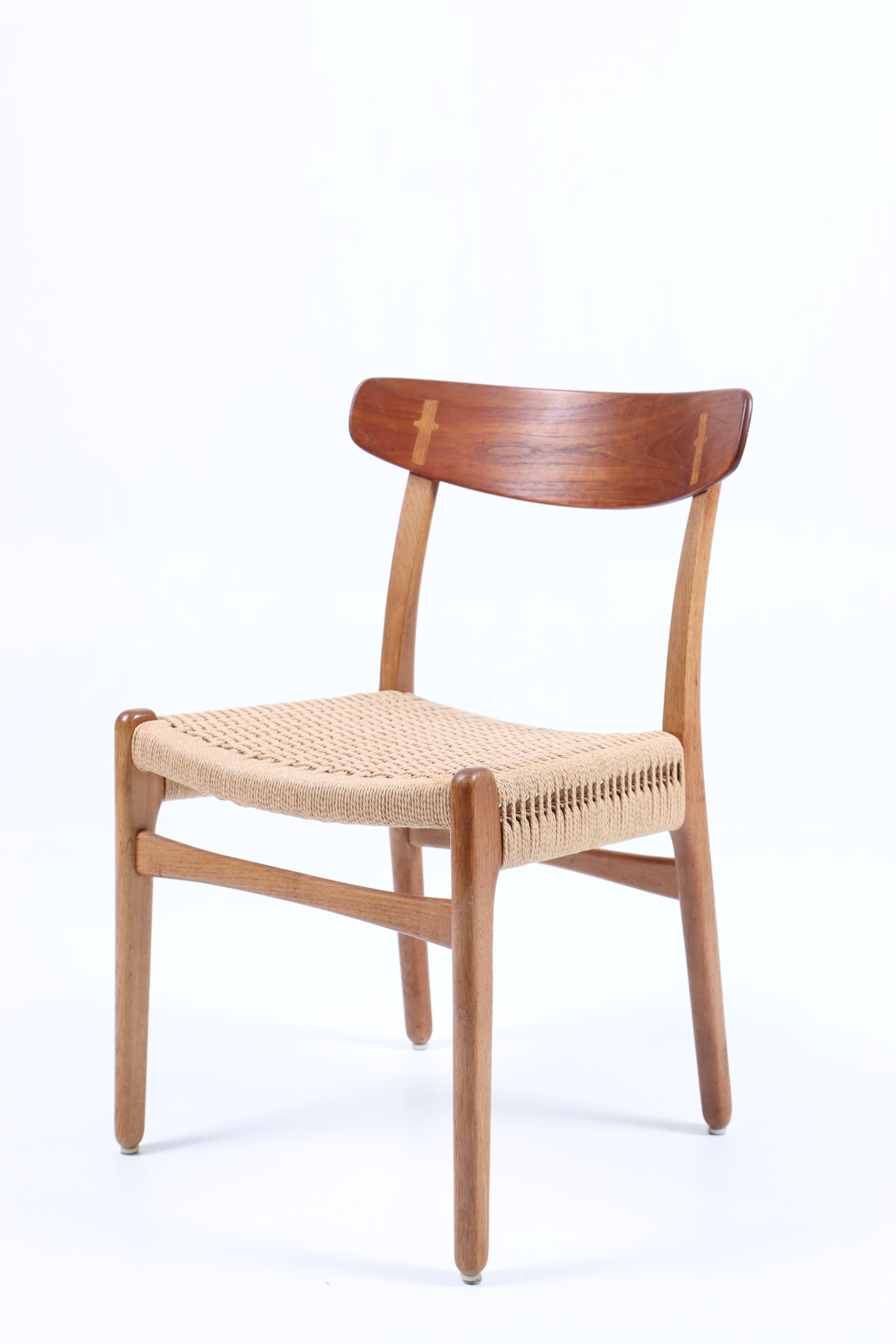 Set of Six Midcentury CH 23 Side Chairs in Teak & Oak by Wegner, 1950s 1