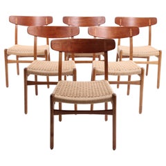 Set of Six Midcentury CH 23 Side Chairs in Teak & Oak by Wegner, 1950s