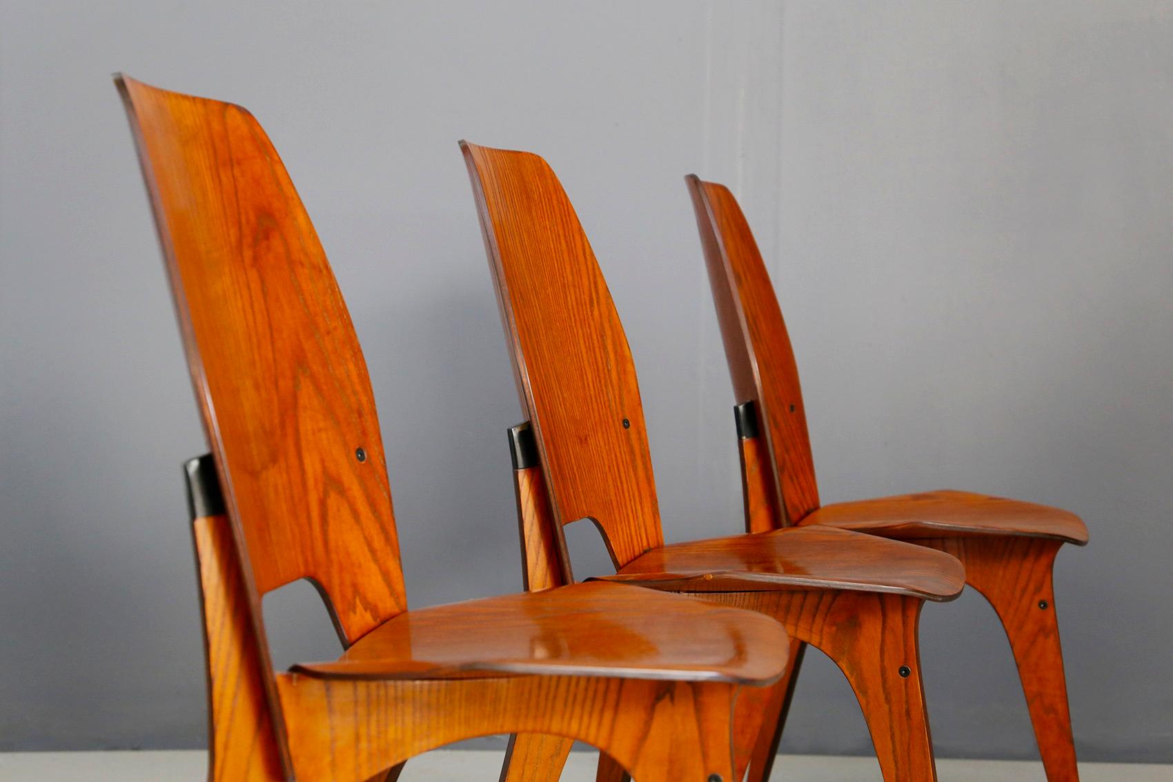 Set of Six Midcentury Chairs by Eugenio Gerli for Tecno, Published, 1958 In Good Condition In Milano, IT