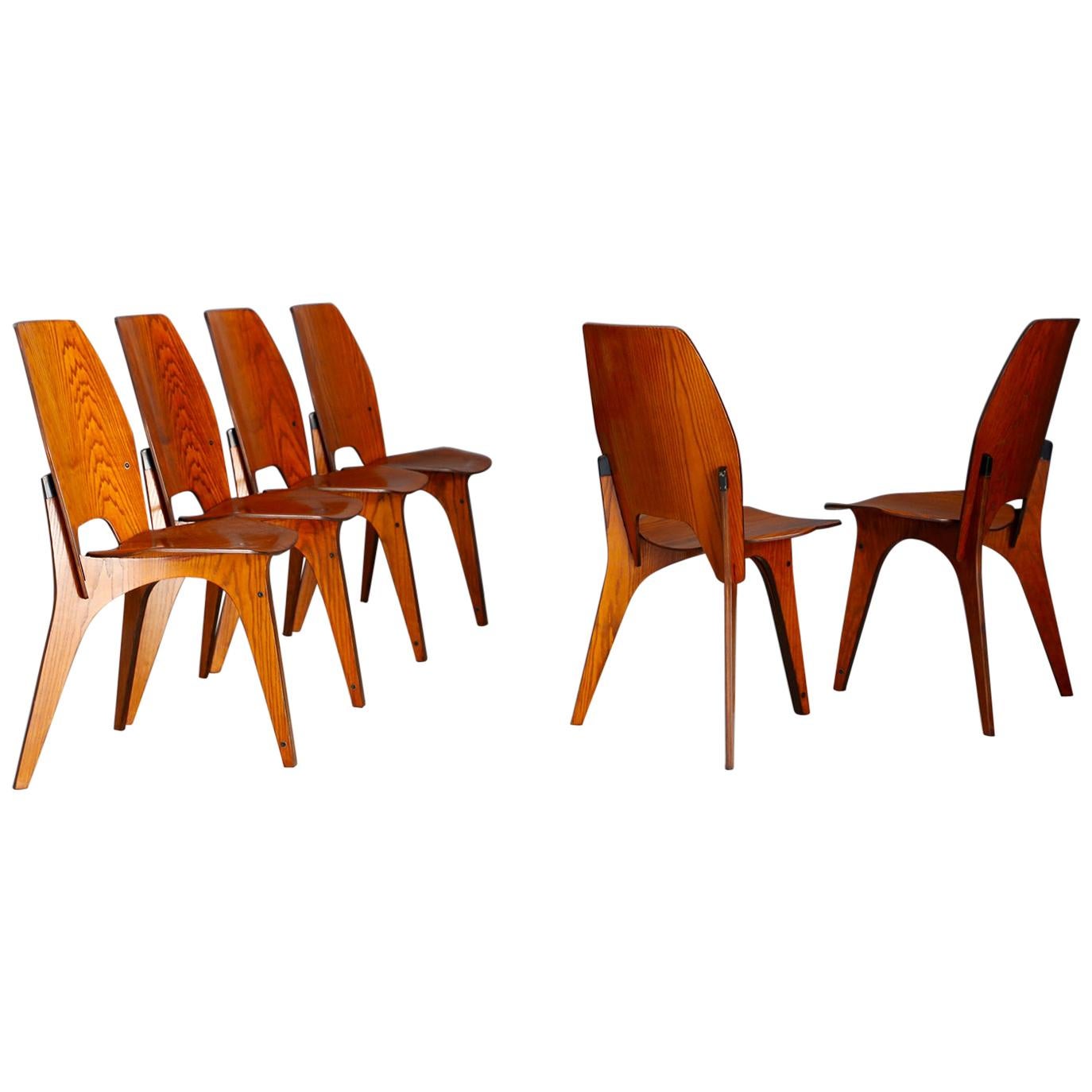 Set of Six Midcentury Chairs by Eugenio Gerli for Tecno, Published, 1958