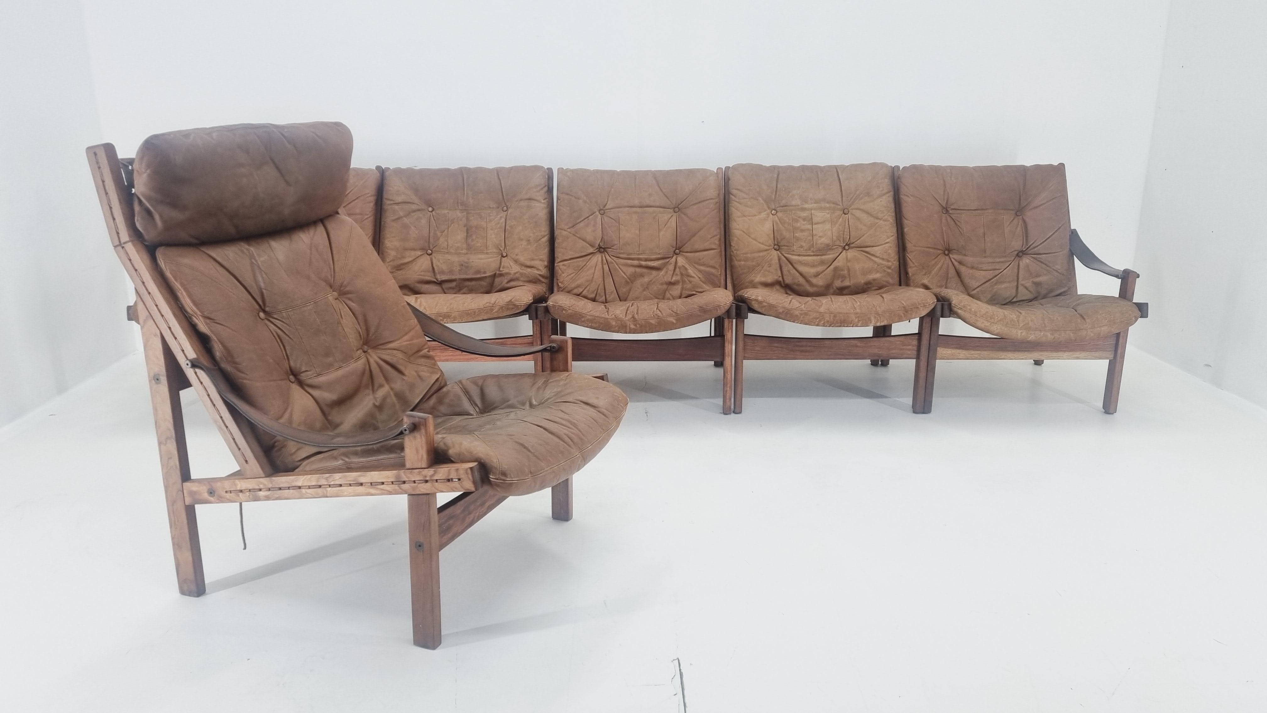 Set of Five Midcentury Chairs Hunter by Torbjørn Afdal for Bruksbo Norway, 1960s In Good Condition For Sale In Praha, CZ