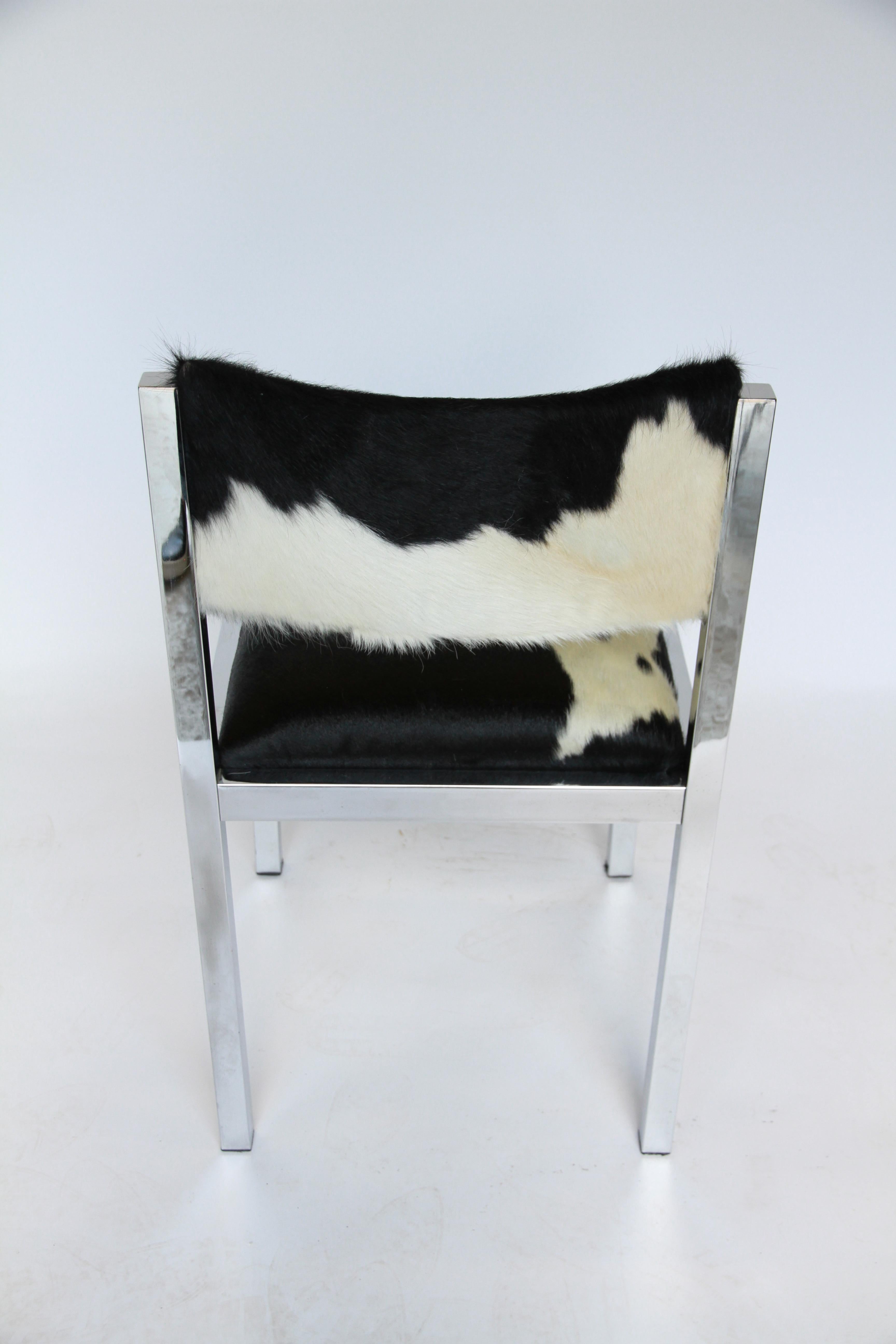 Set of Six Midcentury Chrome Chairs Newly Upholstered in Cowhide 7