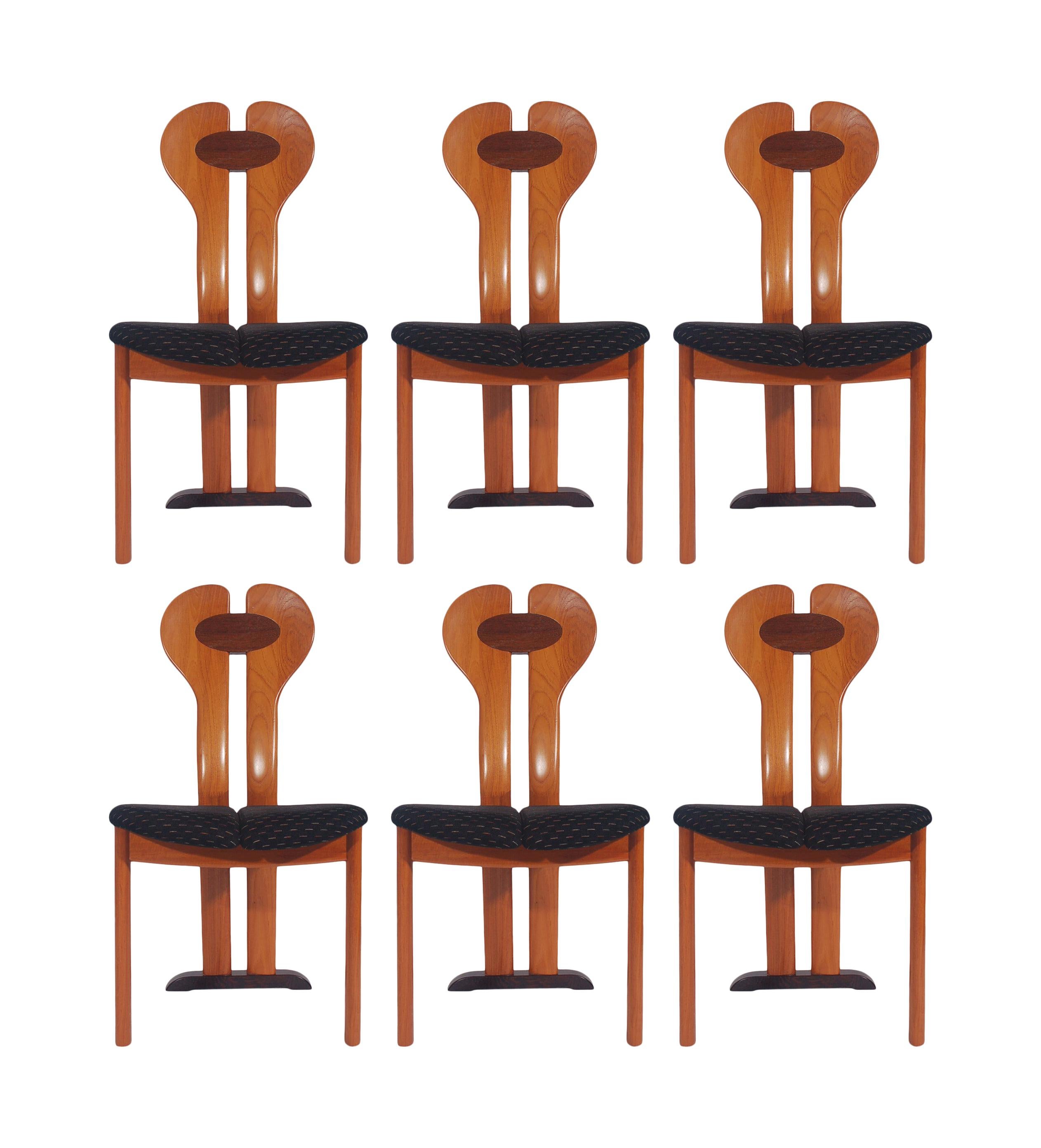 Set of Six Midcentury Danish Postmodern Dining Chairs in Teak and Rosewood