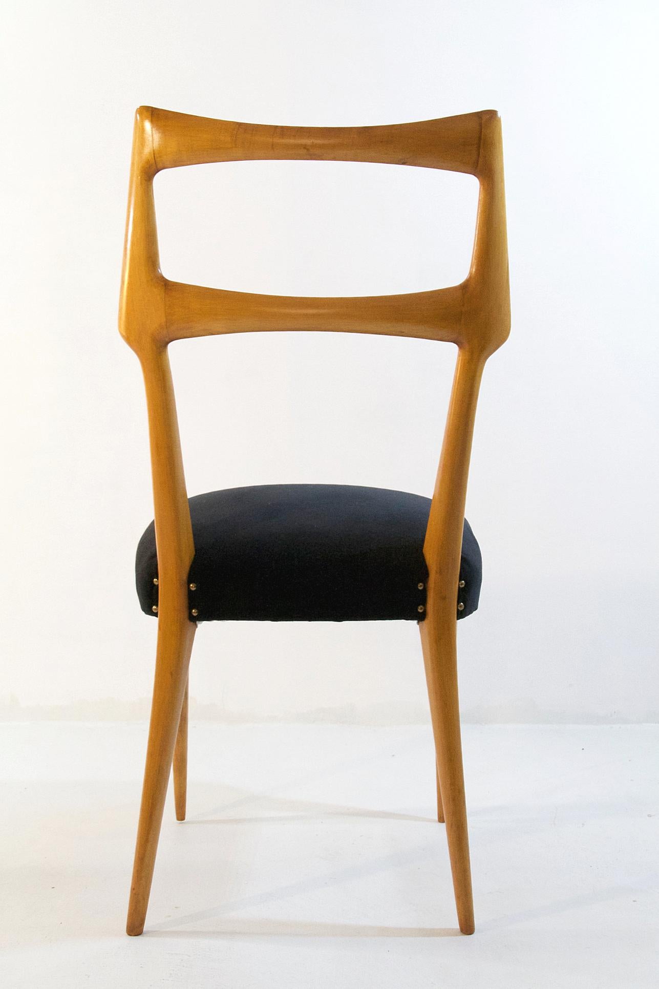 20th Century Set of Six Midcentury Dining Chairs in Maple by Augusto Romano, Italy