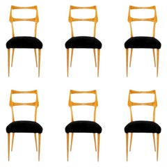 Set of Six Midcentury Dining Chairs in Maple by Augusto Romano, Italy