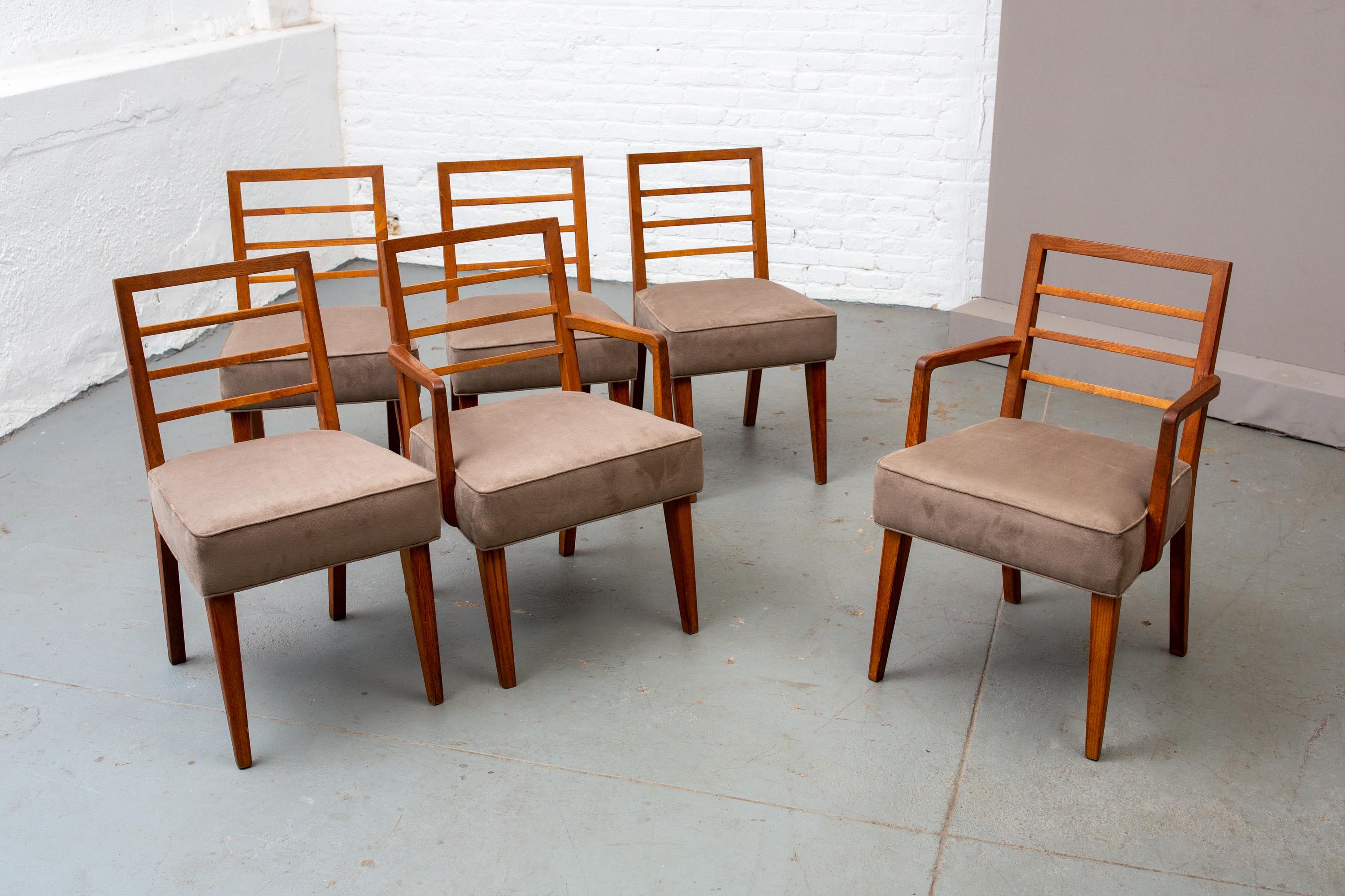 Wood Set of Six Midcentury Dining Chairs