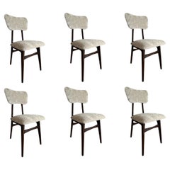 Set of Six Midcentury Dining Chairs, in Beige Velvet, Europe, 1960s