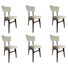 Ensemble de six chaises de salle à manger papillon du milieu du siècle, en velours beige, Europe, années 1960