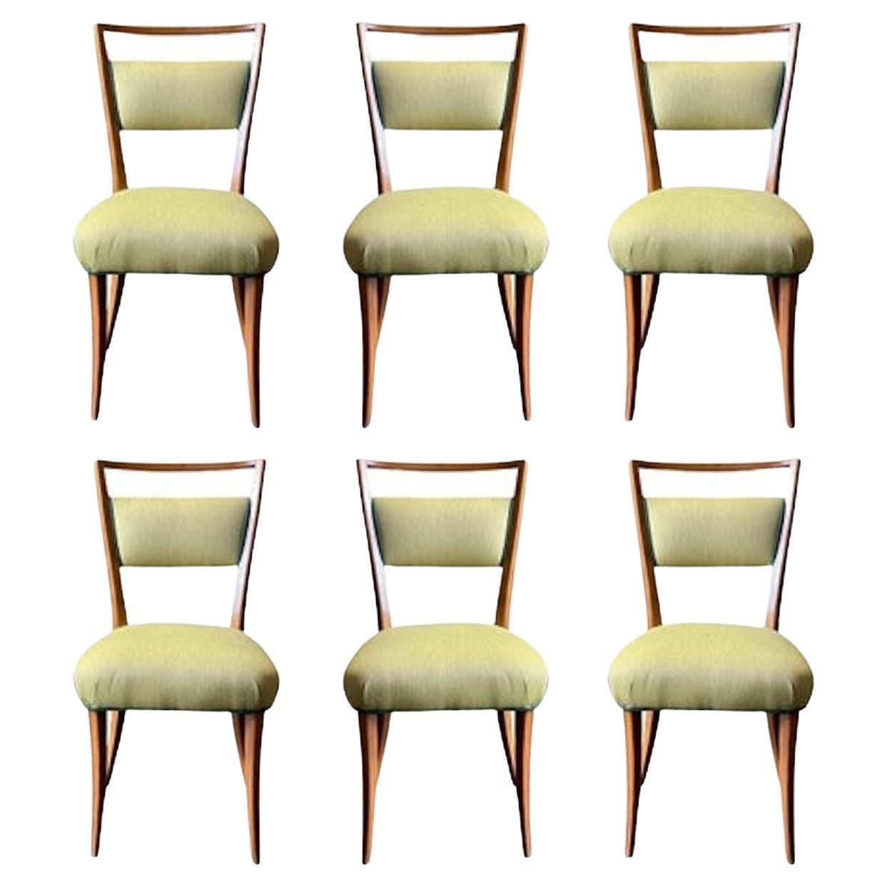 Ensemble de six chaises de salle à manger du milieu du siècle dans le style de Carlo Molino