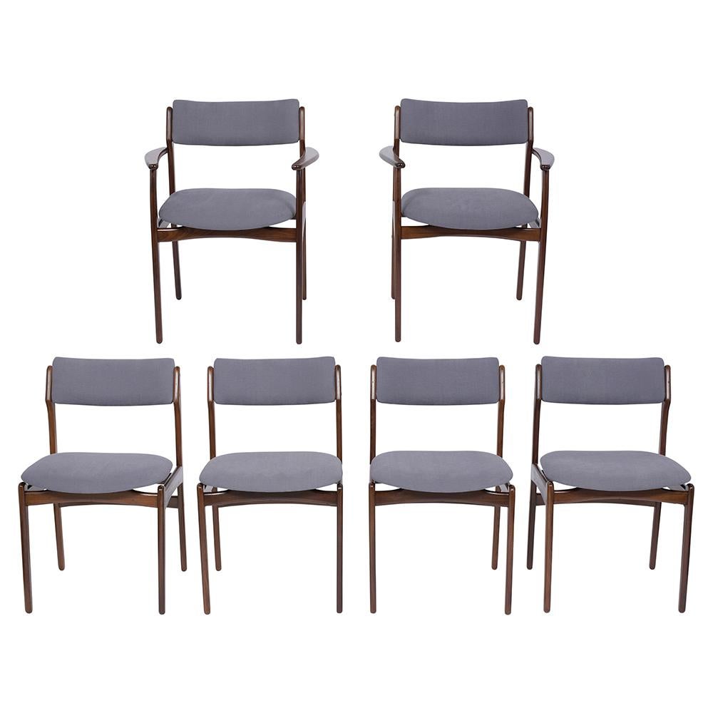 Upholstery Set of Six Danish Teak Dining Chairs