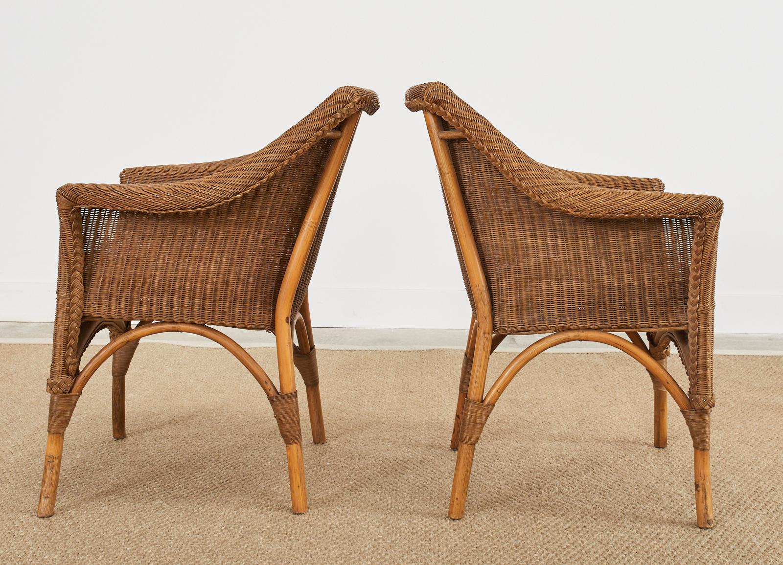 Set of Six Midcentury French Rattan Wicker Dining Armchairs 3