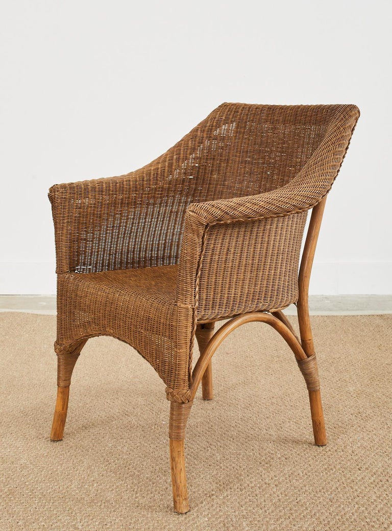 Set of Six Midcentury French Rattan Wicker Dining Armchairs at 1stDibs