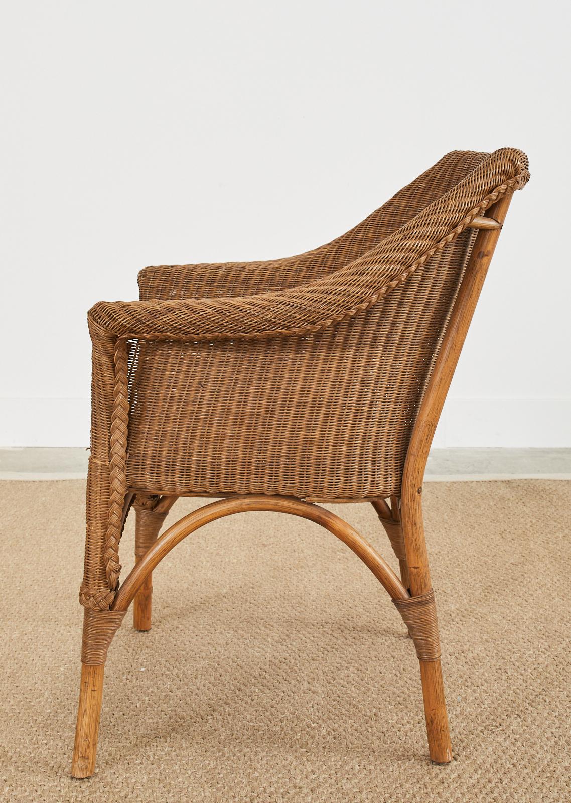Set of Six Midcentury French Rattan Wicker Dining Armchairs 5