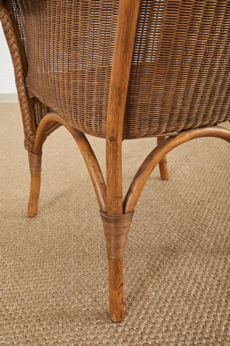 Set of Six Midcentury French Rattan Wicker Dining Armchairs at 1stDibs