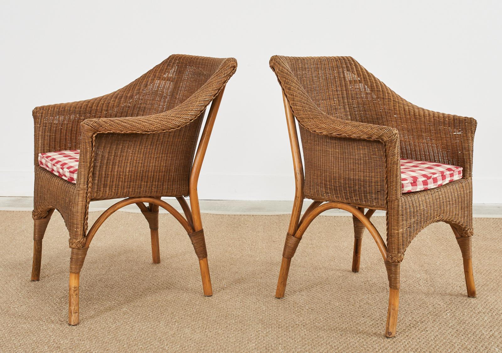 Set of Six Midcentury French Rattan Wicker Dining Armchairs 2