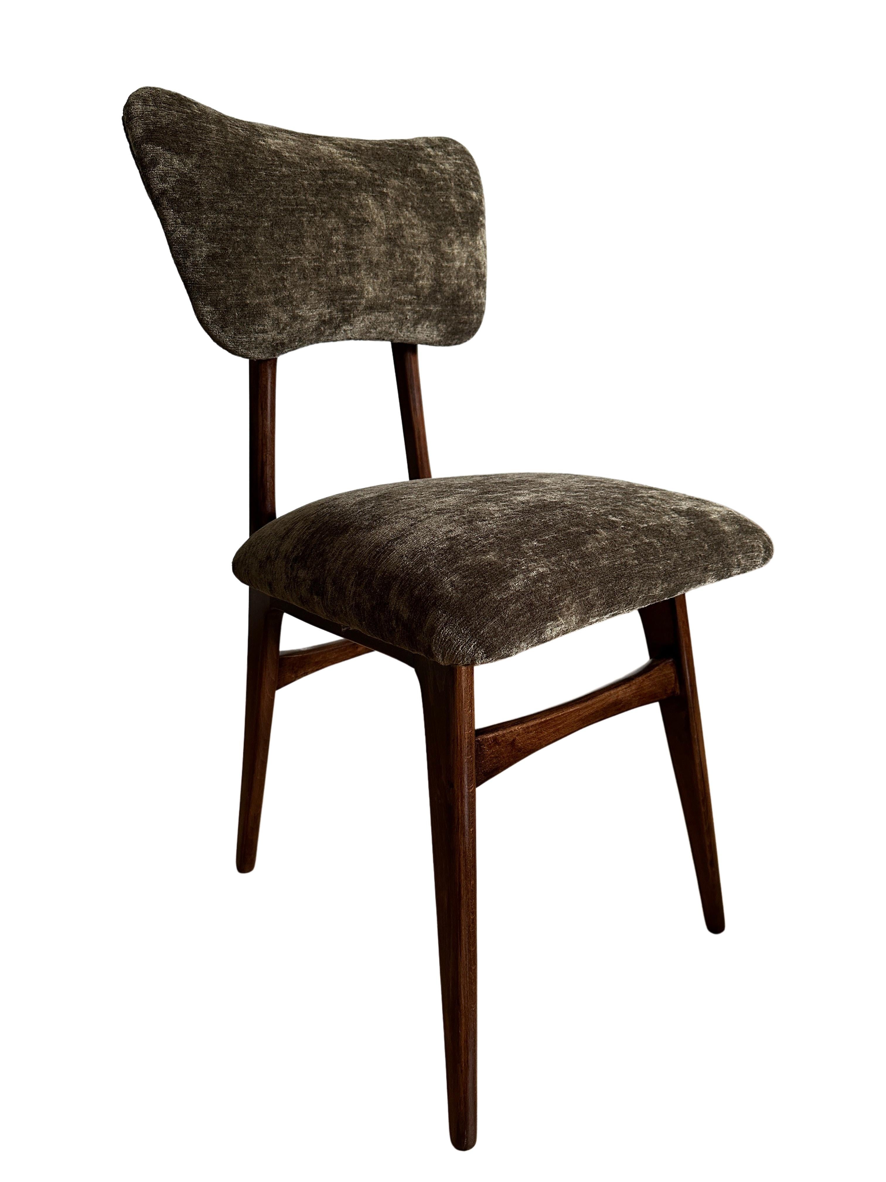 Bouclé Set of Six Midcentury Butterfly Green Velvet Dining Chairs, Europe, 1960s For Sale