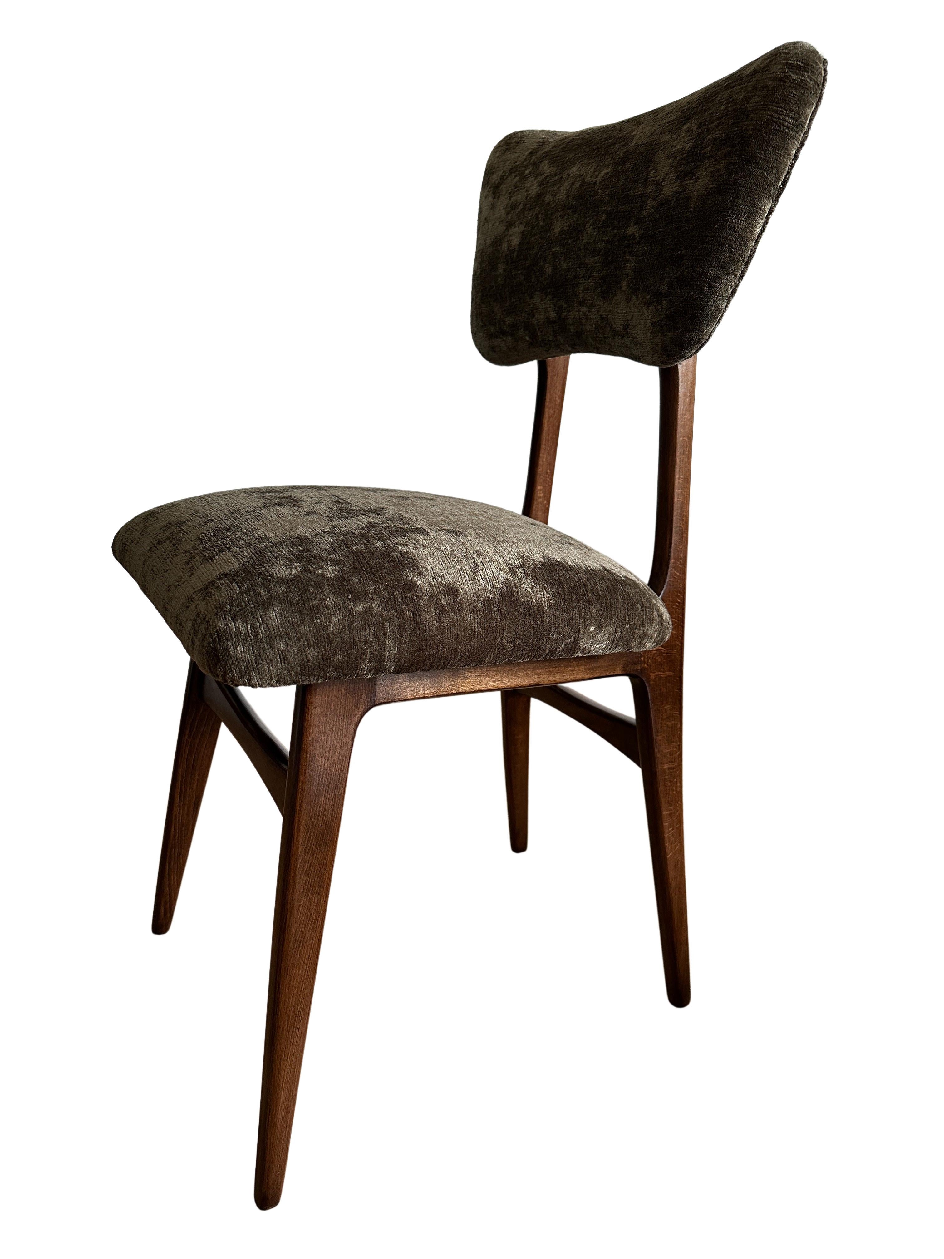 Polish Set of Six Midcentury Butterfly Green Velvet Dining Chairs, Europe, 1960s For Sale