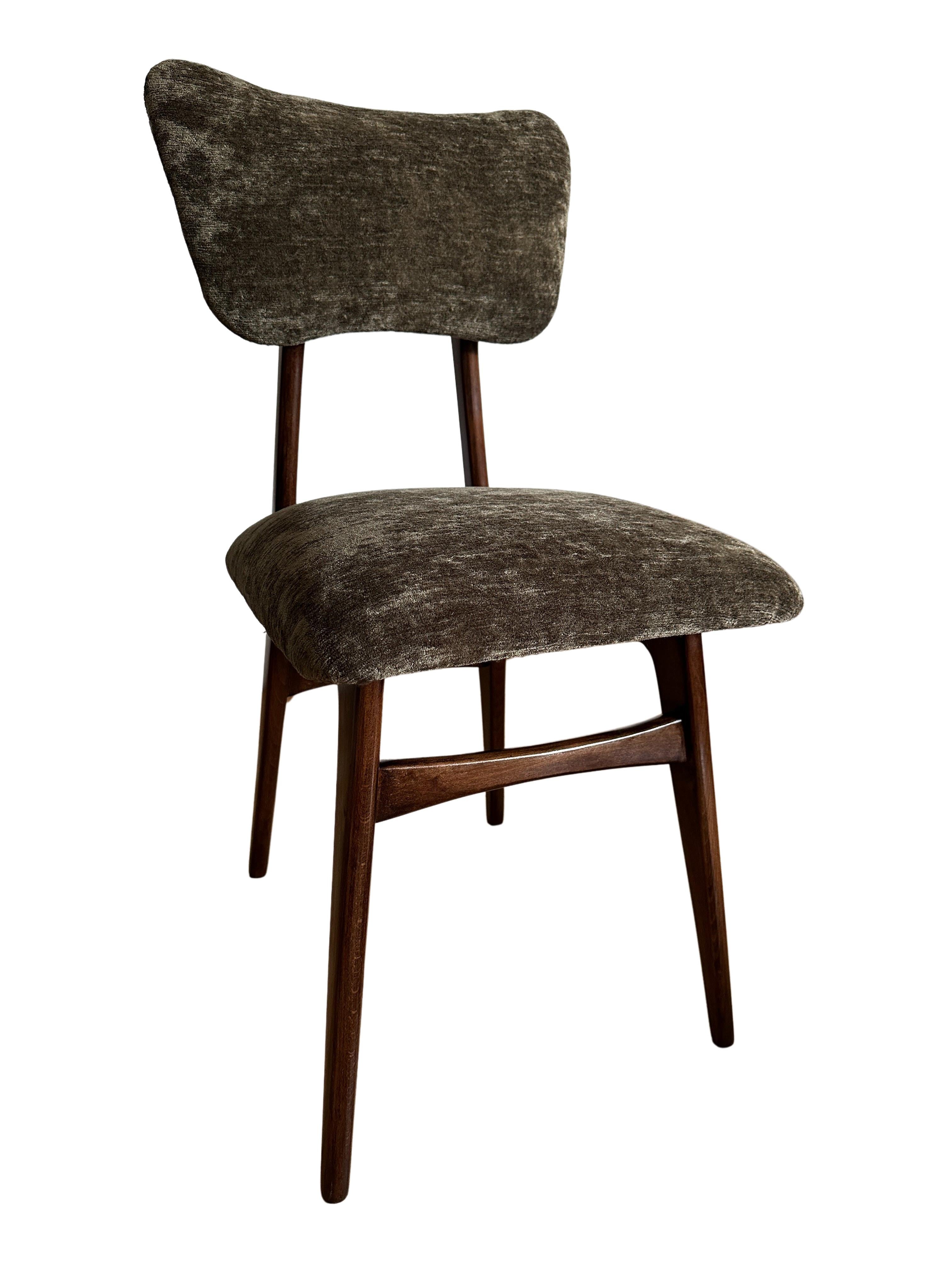20th Century Set of Six Midcentury Butterfly Green Velvet Dining Chairs, Europe, 1960s For Sale