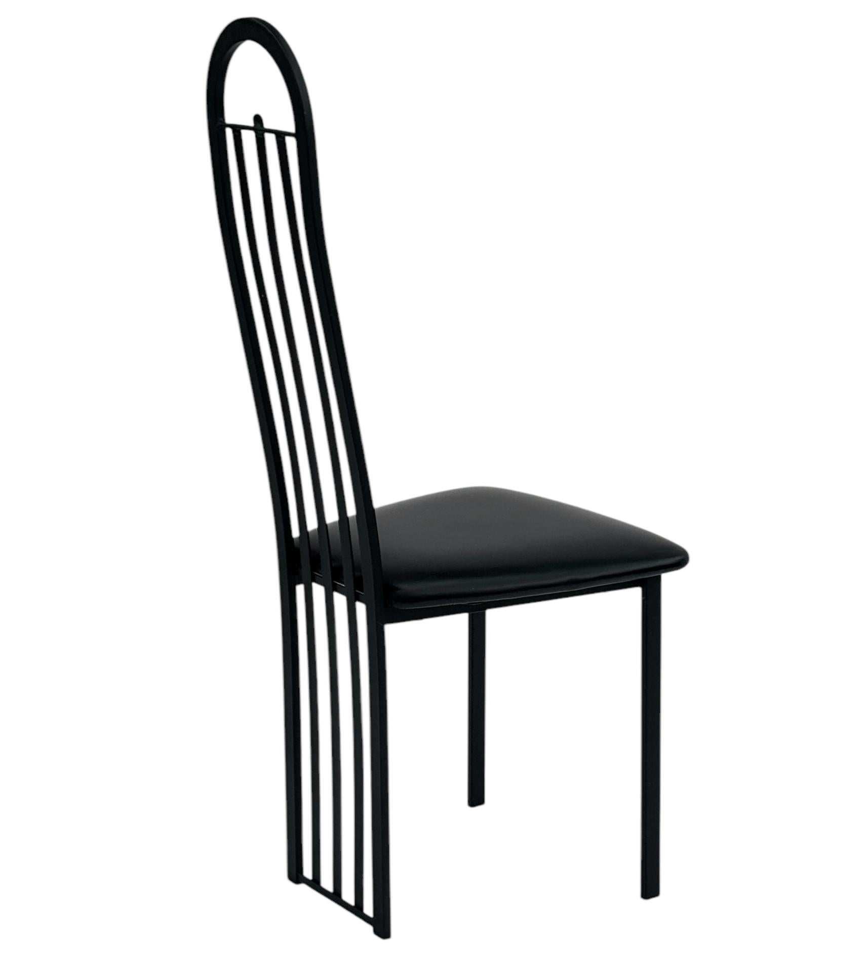 Set of Six Midcentury Italian Postmodern Black Lacquer Art Deco Dining Chairs For Sale 6