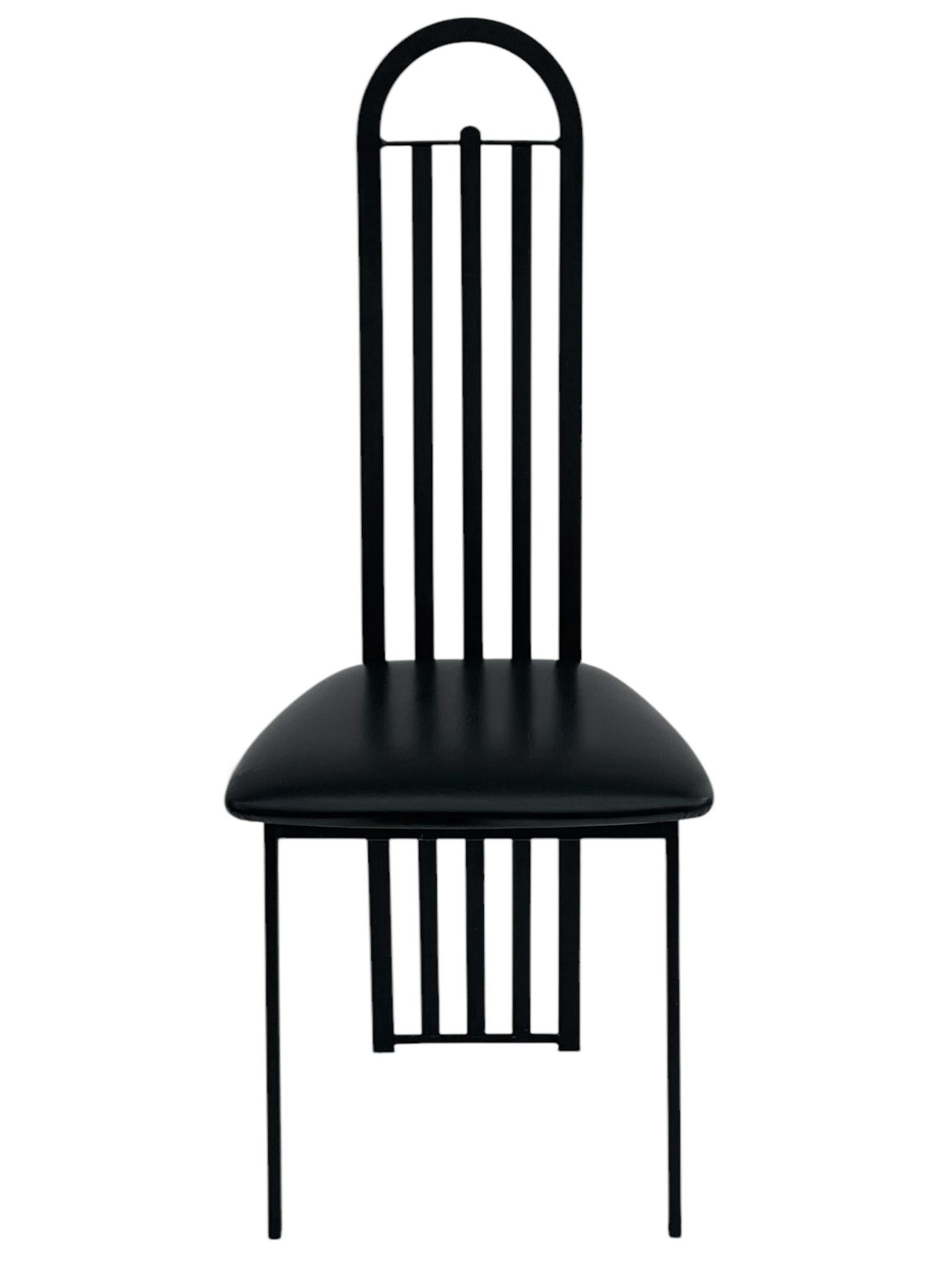 Post-Modern Set of Six Midcentury Italian Postmodern Black Lacquer Art Deco Dining Chairs For Sale