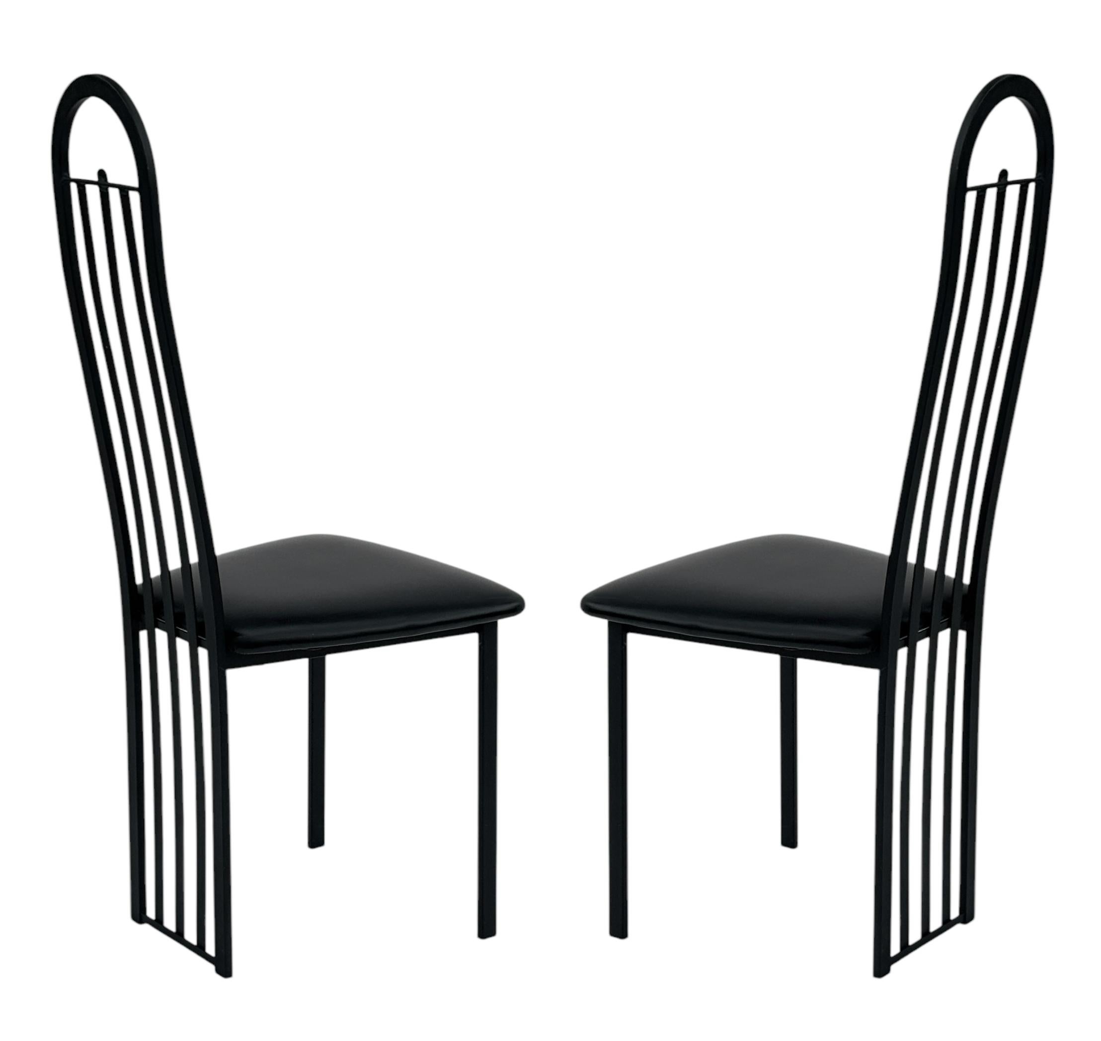 Set of Six Midcentury Italian Postmodern Black Lacquer Art Deco Dining Chairs In Good Condition For Sale In Philadelphia, PA