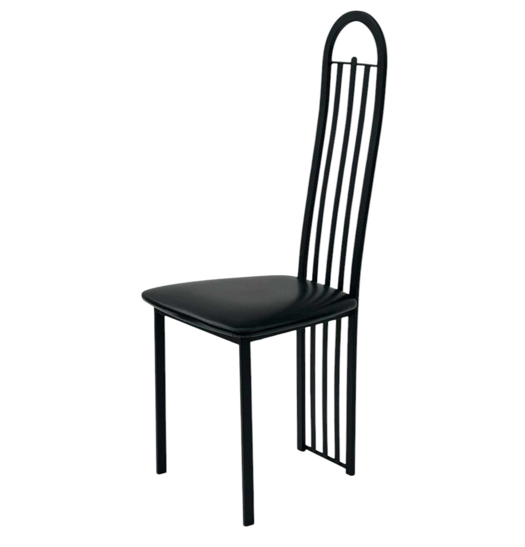 Set of Six Midcentury Italian Postmodern Black Lacquer Art Deco Dining Chairs For Sale 1