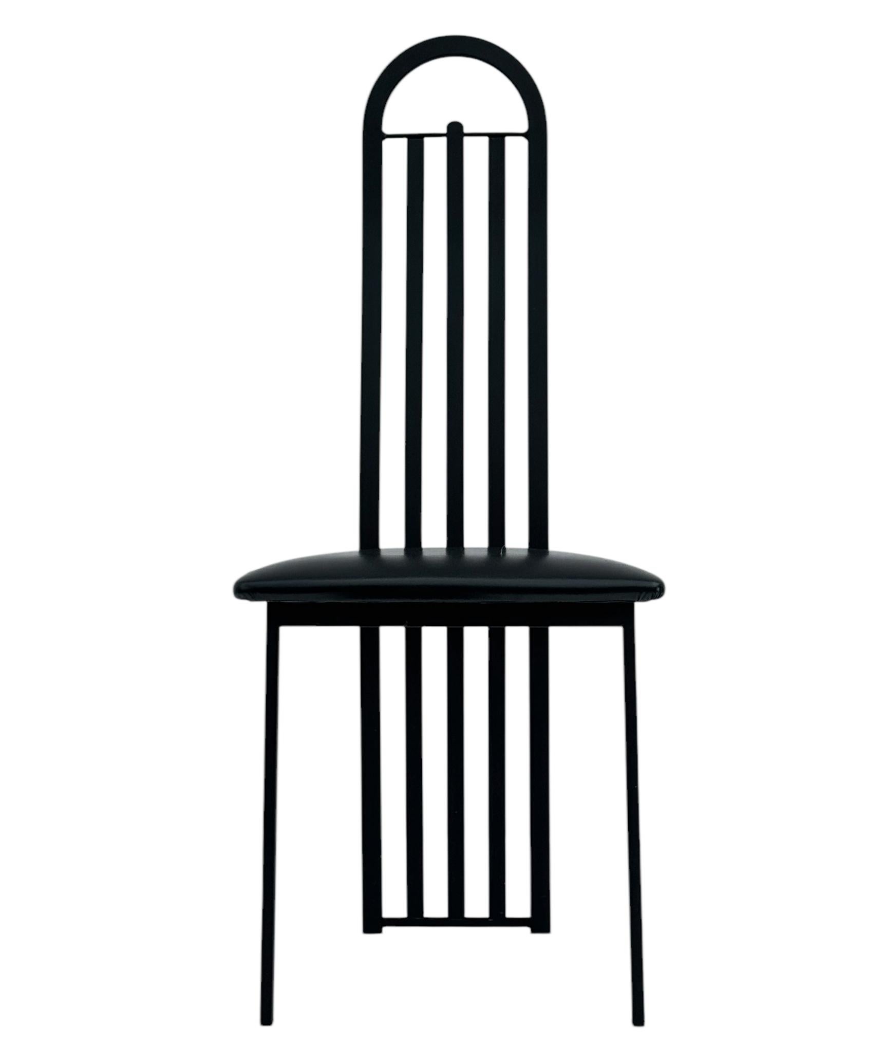 Set of Six Midcentury Italian Postmodern Black Lacquer Art Deco Dining Chairs For Sale 2