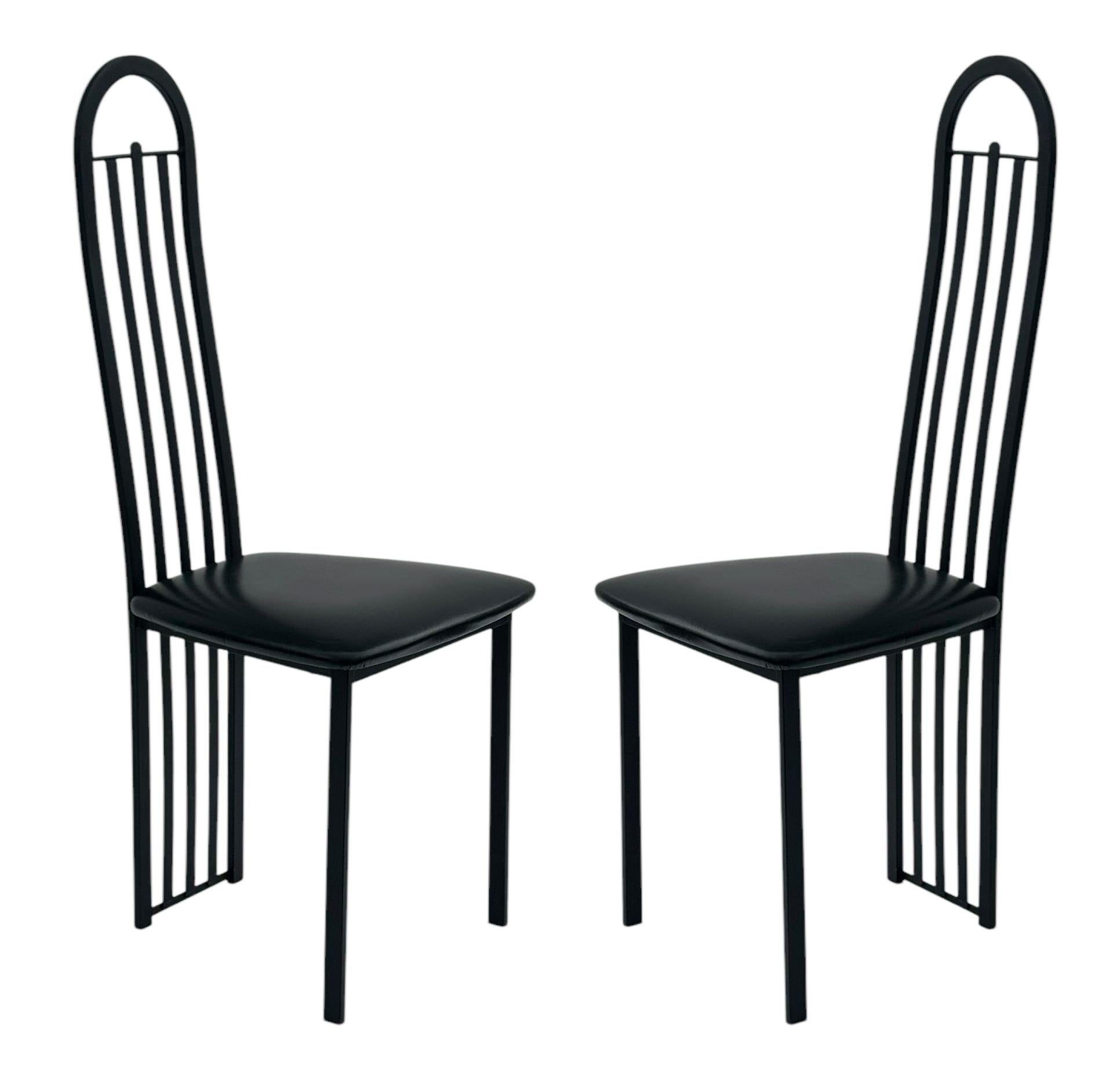 Set of Six Midcentury Italian Postmodern Black Lacquer Art Deco Dining Chairs For Sale 3
