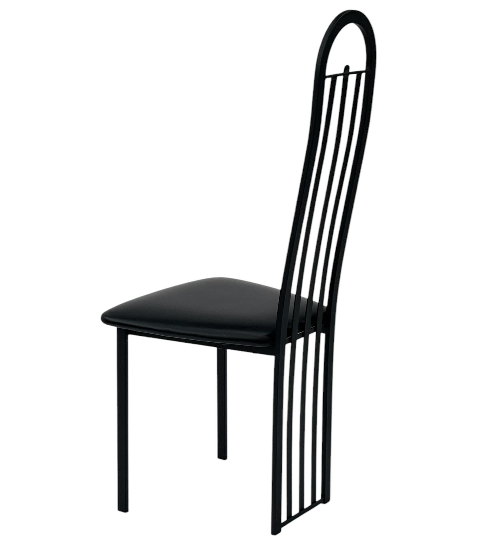 Set of Six Midcentury Italian Postmodern Black Lacquer Art Deco Dining Chairs For Sale 4