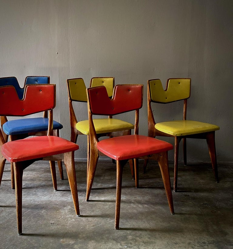Set of Six Midcentury Italian Vinyl Chairs For Sale at 1stDibs