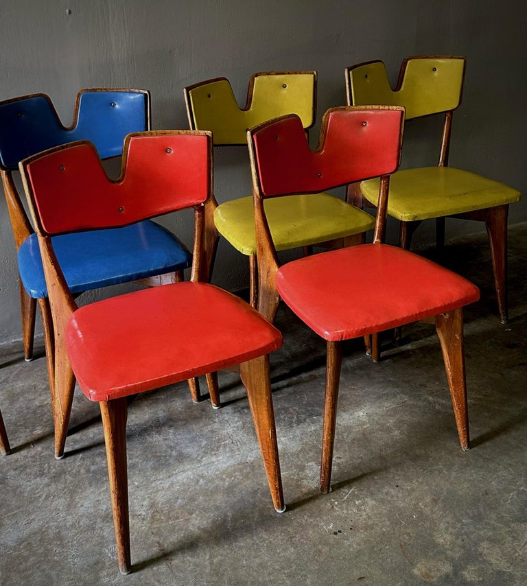 Set of Six Midcentury Italian Vinyl Chairs For Sale at 1stDibs