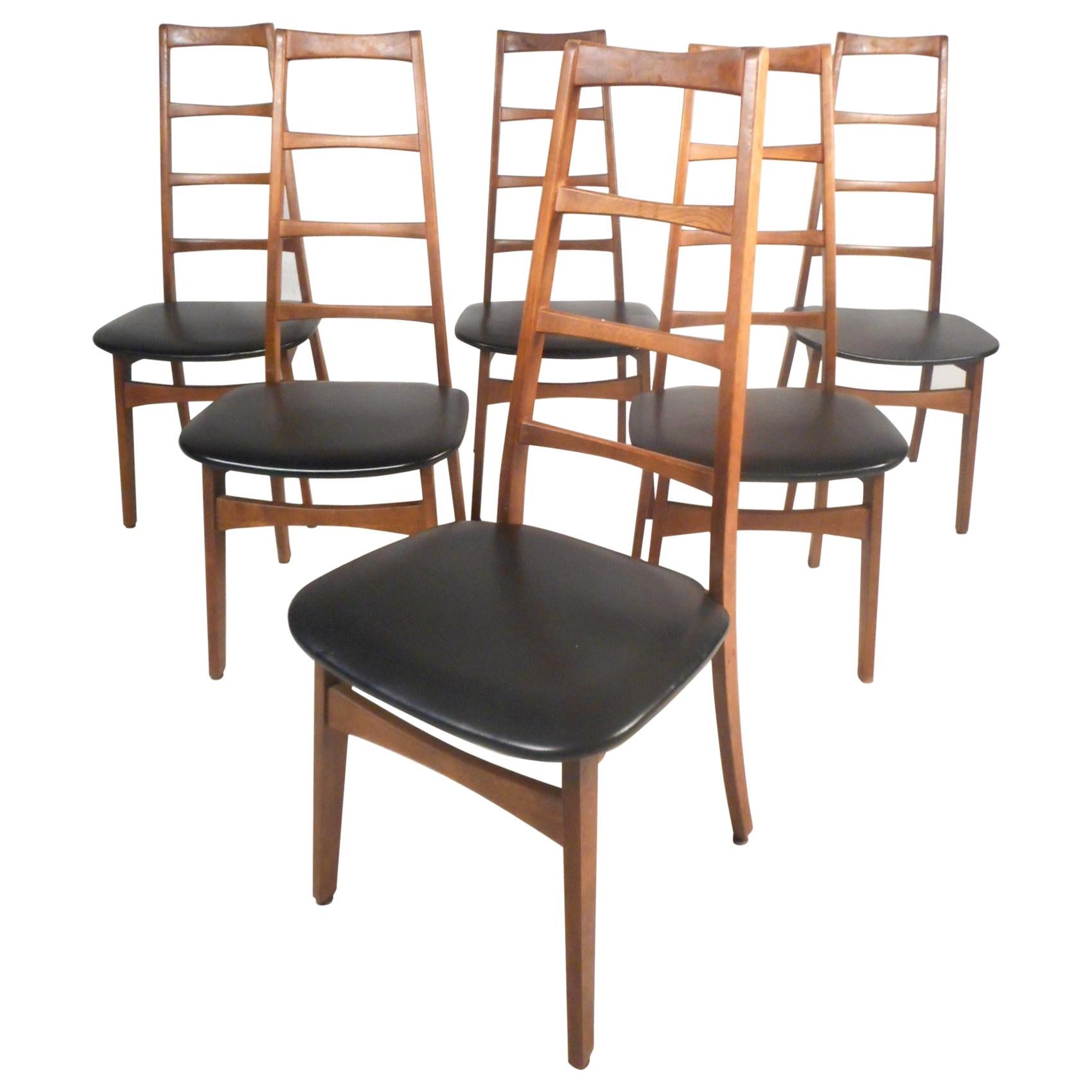 Set of Six Midcentury Ladder Back Dining Chairs, Niels Koefoed Style