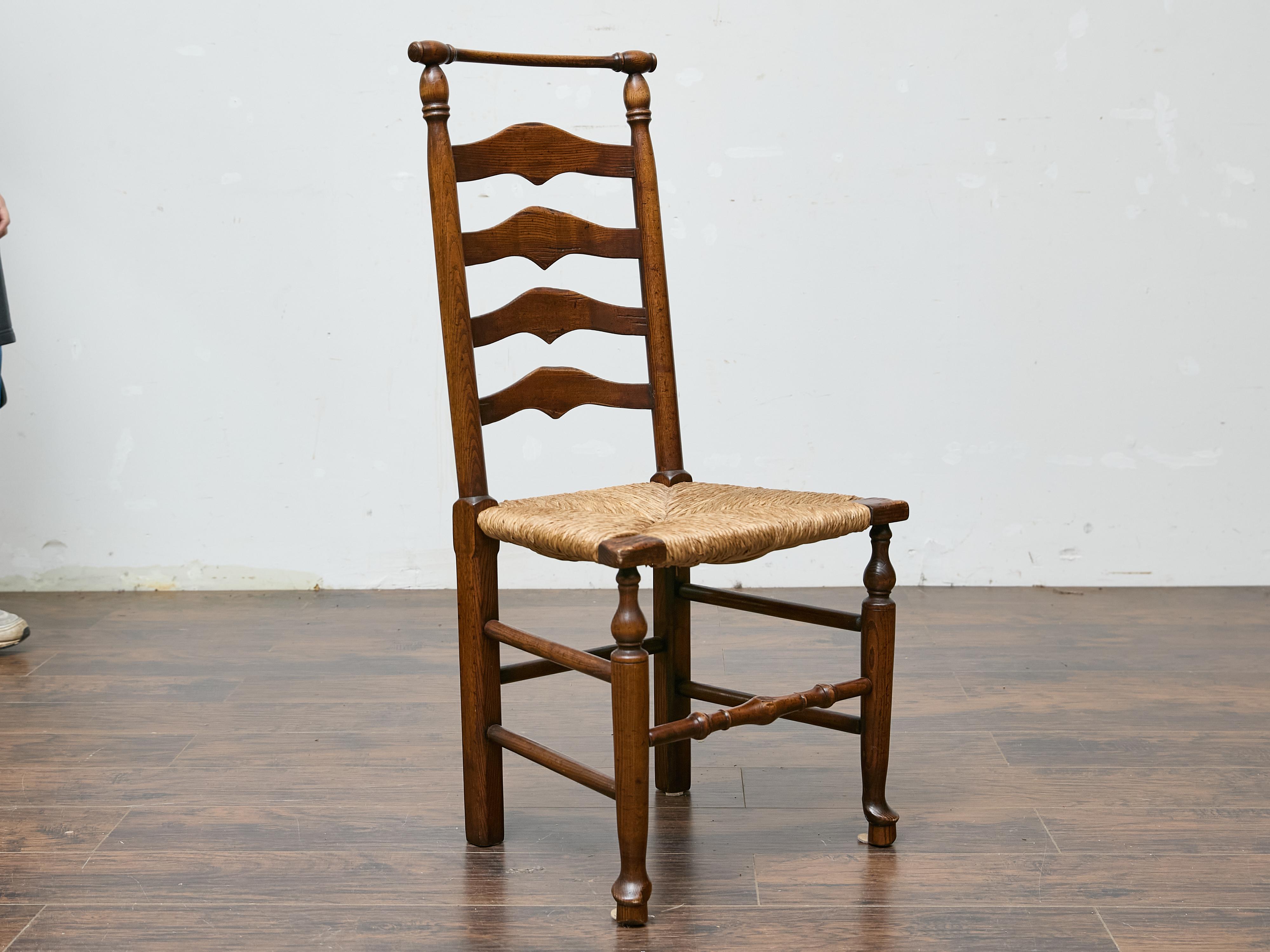 Set of Six Midcentury Ladder-Back Dining Room Chairs with Rush Seats 5