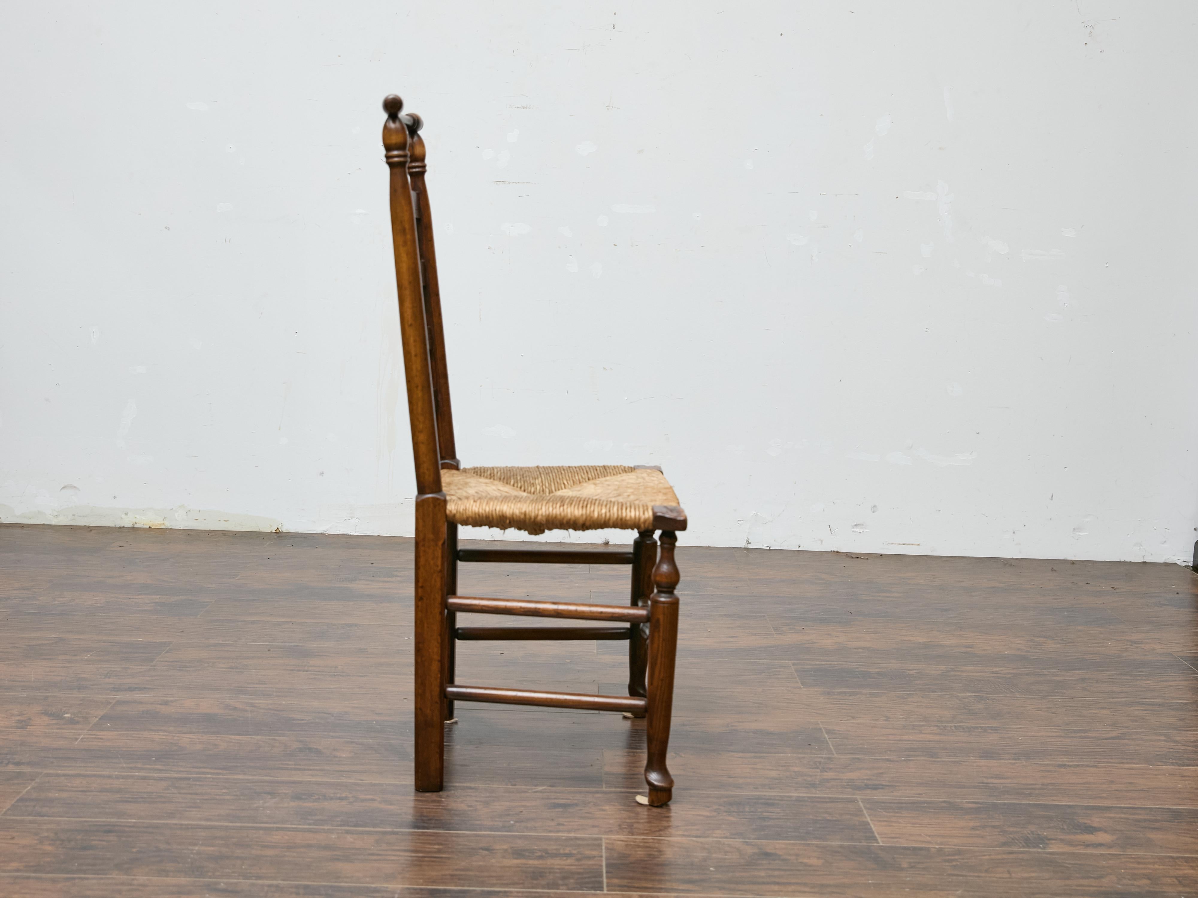 Set of Six Midcentury Ladder-Back Dining Room Chairs with Rush Seats 6