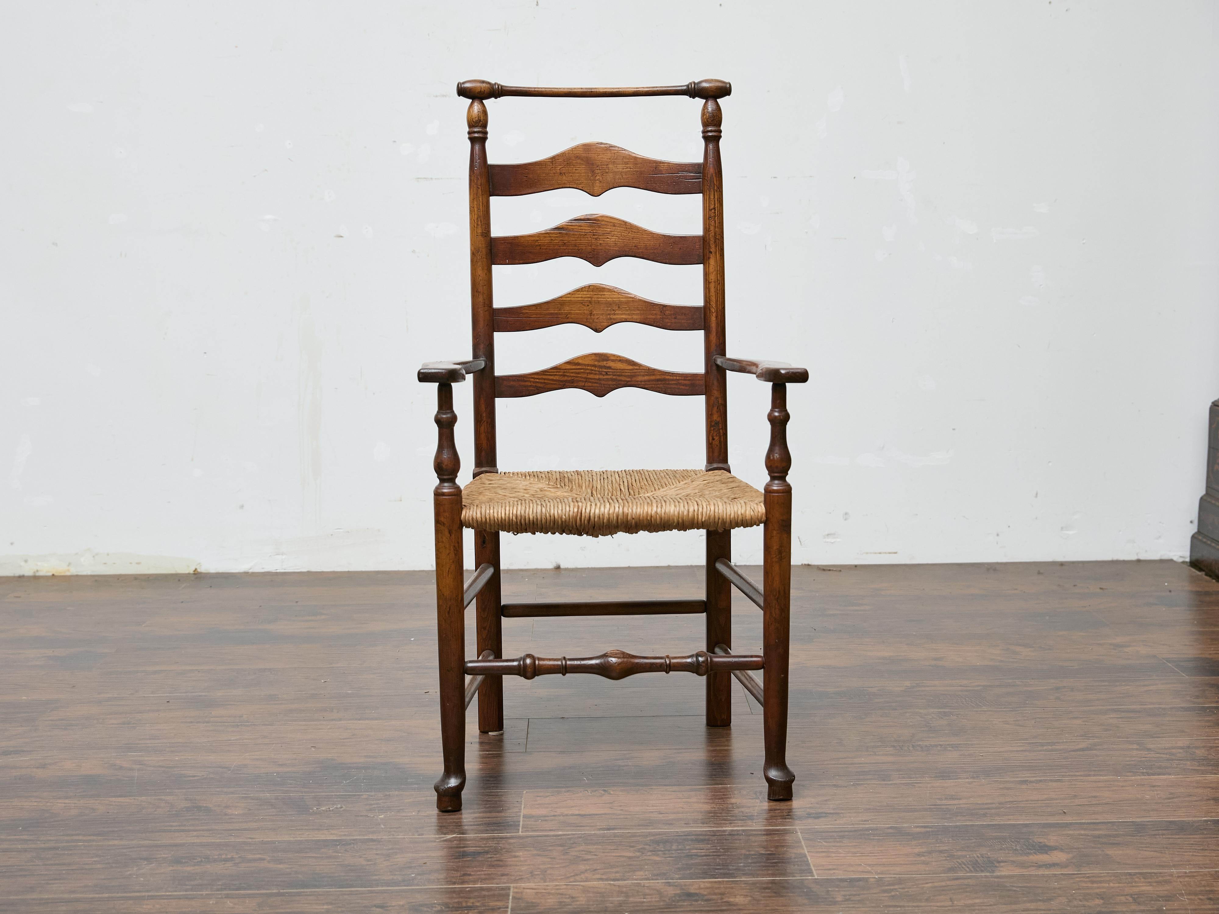 Set of Six Midcentury Ladder-Back Dining Room Chairs with Rush Seats 7